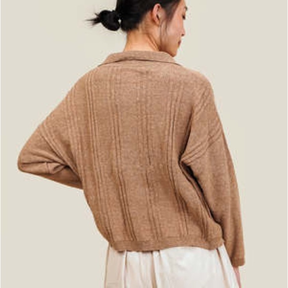 Relaxed V-Neck Pullover Sweater in Camel - Picture 2 of 9
